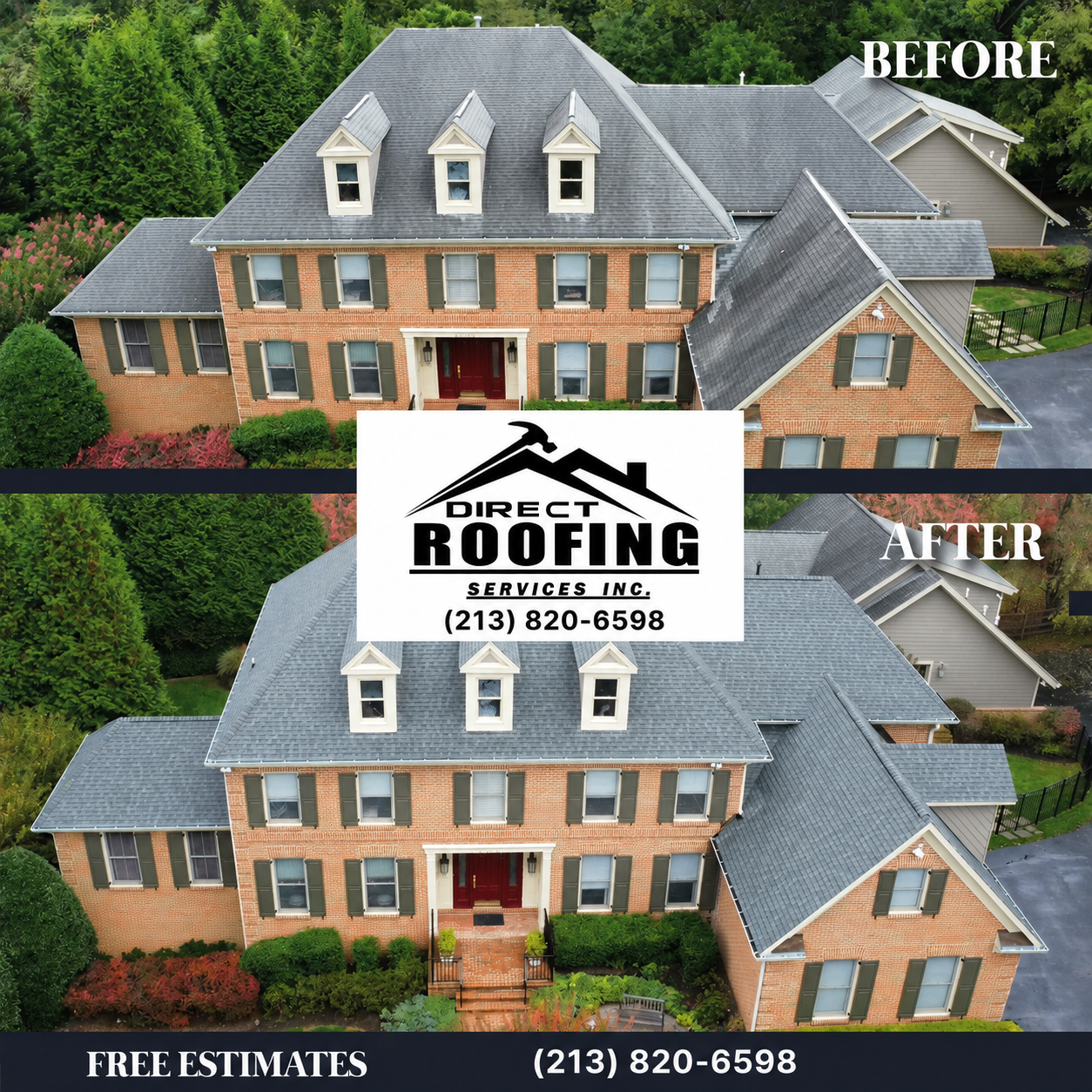 Before and after roof replacement by Direct Roofing in Los Angeles